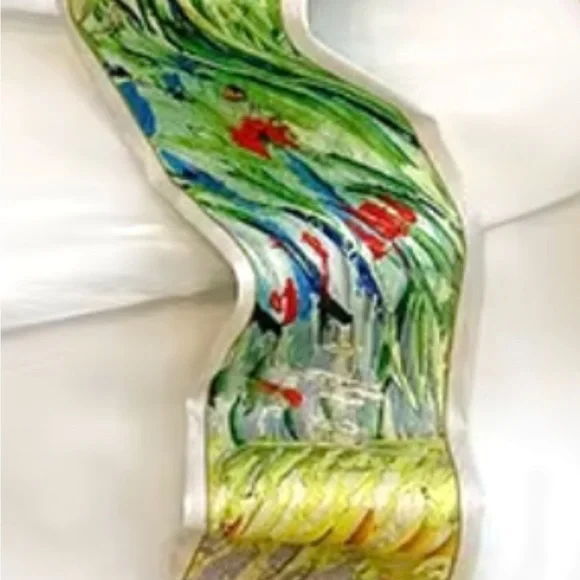 Artistic Silk Skinny Scarf with VanGogh Design - Picture 2 of 4